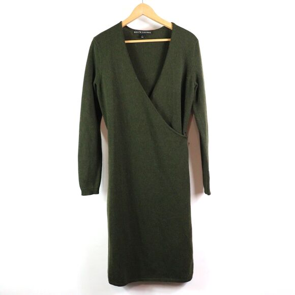 EC Ralph Lauren Black Label Cashmere Wool Silk Wrap Dress Size L - Picture 2 of 10
